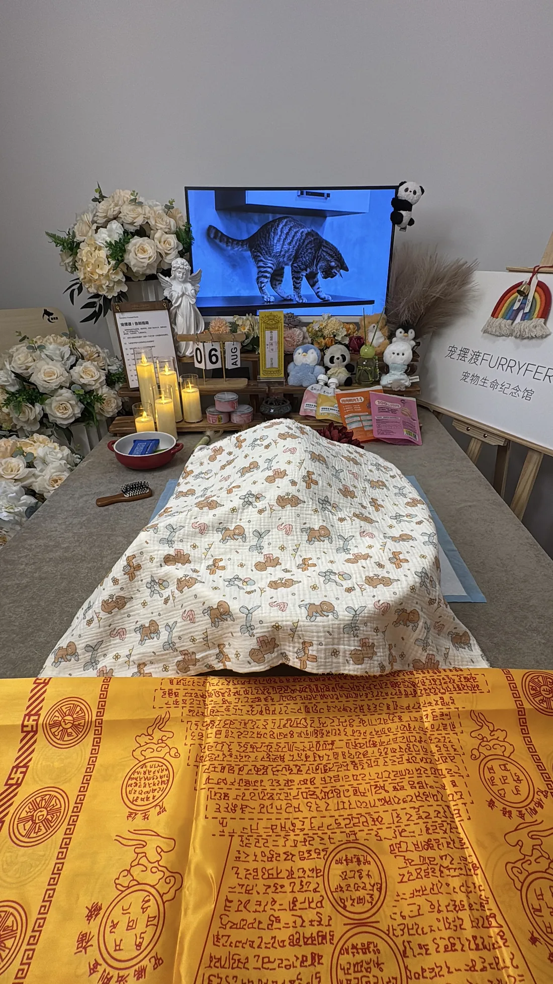 廊坊宠物告别仪式中的鲜花与纪念照片